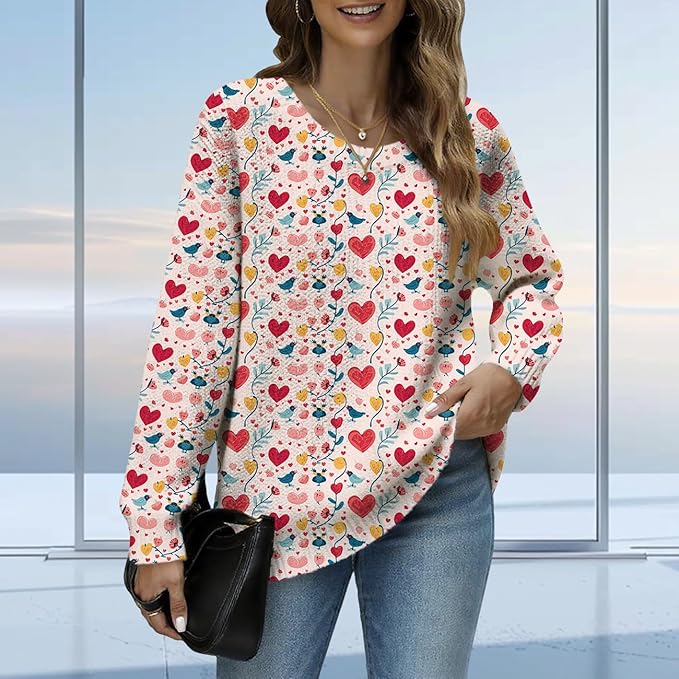 Women's Cat Printed Sweater Oversized Cable Knit Long Sleeve Christmas Clothes Casual Autumn Winter Fashion Tops