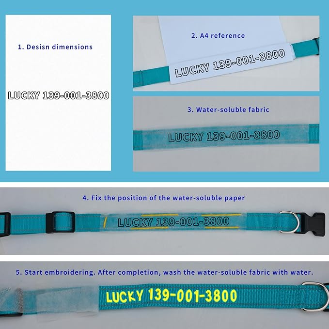 Personalized Embroidered Dog Collar - Custom Hand-Stitched Name & Number, Reflective Adjustable Pet Collar for Small/Medium/Large Dogs & Cats, Durable Nylon with Steel D-Ring (Teal, Medium)