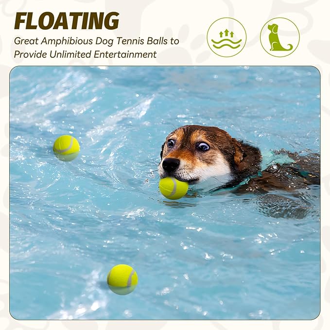 Nobleza 12 Pack 2.5' Floatable Squeaky Tennis Balls for Small Medium Dogs, Training Safe Natural Rubber Squeaky Dog Balls for Fetch Exercise, Yellow