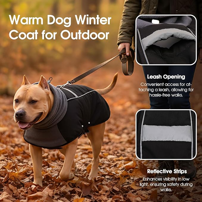 ASENKU Dog Coat, Dog Winter Jackets with Fleece Turtleneck, Windproof, Reflective Pet Snow Jacket for Cold Weather, Coats for Extra Large Size Dogs Black, XXXL