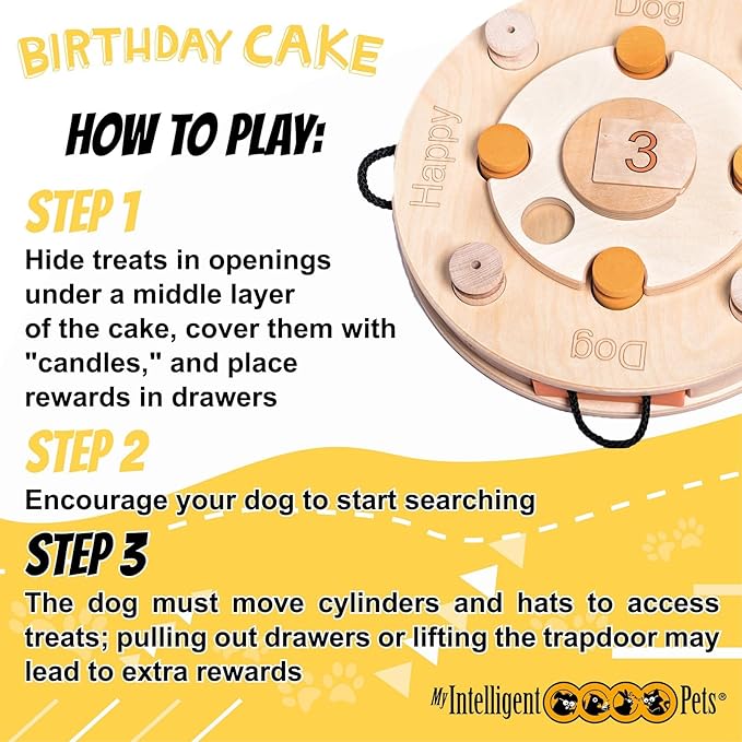 Birthday Cake - Dog Puzzle Toy, Interactive Wooden Brain Game for Dogs, Mental Enrichment Toy, Enhances Natural Instincts