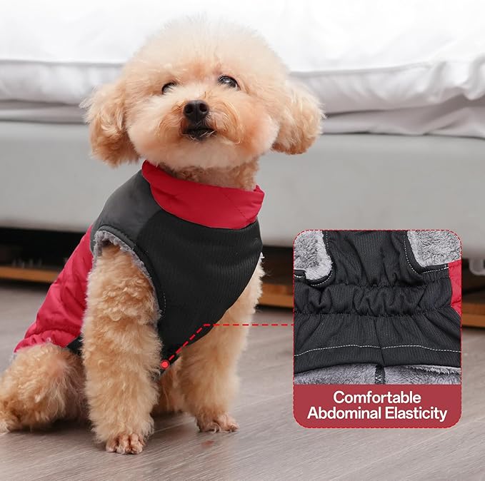 Warm Fleece Dog Coats for Large Dogs,D-Rings Waterproof Puppy Jacket for Cold Winter,Red XXL