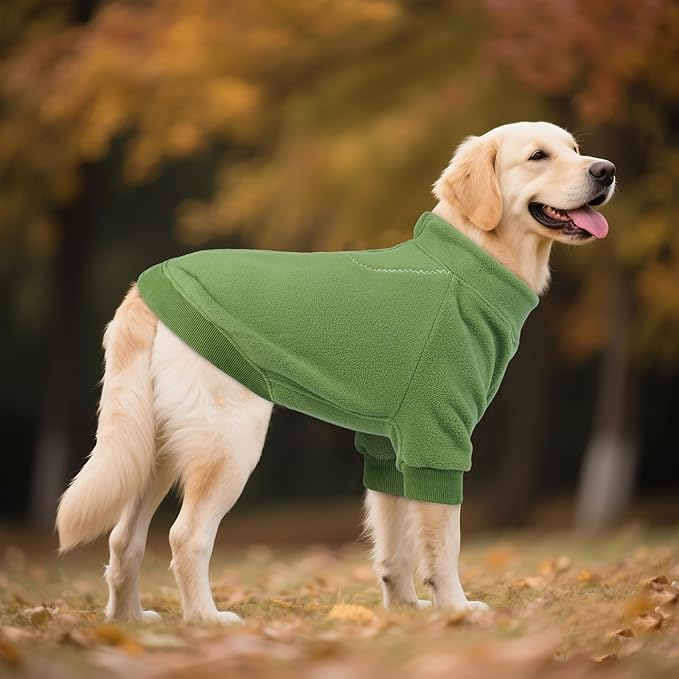 BRKURLEG Dog Sweater Dogs Warm Soft Fleece Sweaters, Turtleneck Sweatshirt for Small Medium Large Dogs, Dog Winter Coat, French Bulldog Pullover Jacket with Sleeve, Cold Weather Coat (Green, XL)