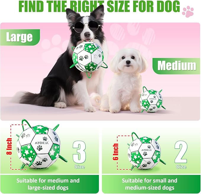 Size 2 Dog Soccer Ball with Straps White & Green Durable Training Ball for Pets Interactive Outdoor Dog Toy, for Small & Medium Puppies, Pet Supplies