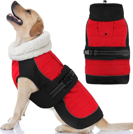 Dogcheer Dog Coat, Christmas Dog Winter Jacket, Waterproof Puppy Fleece Coat for Cold Weather, Adjustable Pet Snowsuit, Turtleneck Sweater for Small Medium Large Dogs - Red, S