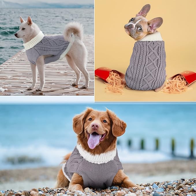 Small Dog Sweaters with Leash Hole Turtleneck Dog Sweaters Knitwear Boys Girls Warm Soft and High Stretch Pet Clothes for Fall Winter，Pet Shirts for Kitten Puppy Grey Large