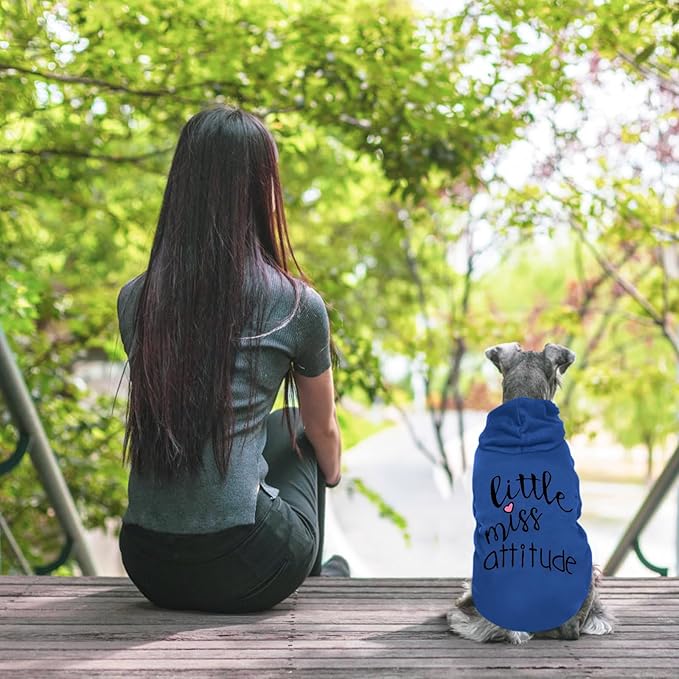 Cat Hoodies for Cats Puppy Pet Clothes Cat Apparel Little Miss Attitude Print Dog Hoodie for Small Medium Dogs Outfits for Kittens(Royal Blue,L)