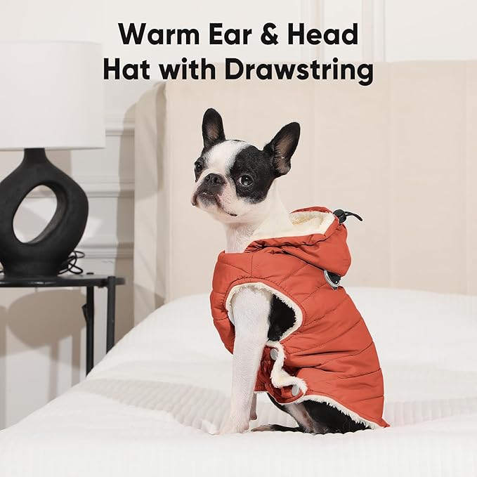 Fleece Lining Dog Hoodie with Harness Built in,Extra Warm Large Dog Jacket in Winter Doggie Coats with Drawstring Hooded,Orange XXL