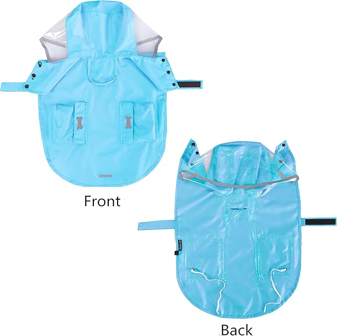 Dog Raincoat Waterproof Rain Poncho with Hoodie, High Reflective Adjustable Pet Rain Jacket with Leash Hole for Small Medium and Large Dogs (Blue, Large)