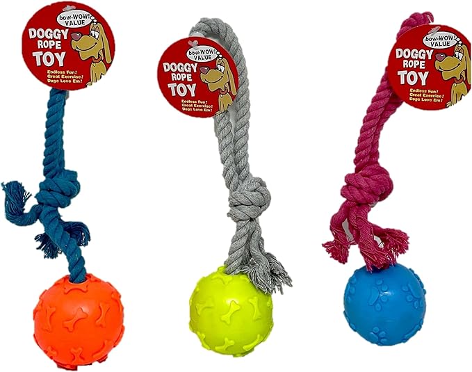 HEALTH & OUTDOORS Rope Chew Toy, 2 Pack, Dog Chew Toy, Tough Rope with Ball Active Play (Colors May Vary)