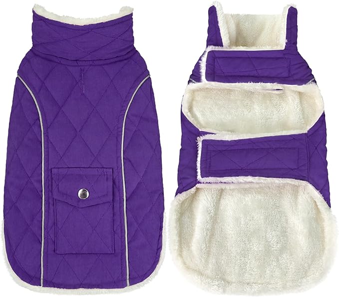 Malier Dog Winter Coat, Windproof Dog Cold Weather Coats with Real Pocket, Winter Extra Warm Pet Coat Fleece Jacket Reflective Clothes for Small Medium Large Dogs and Puppy (Purple, XX-Large)