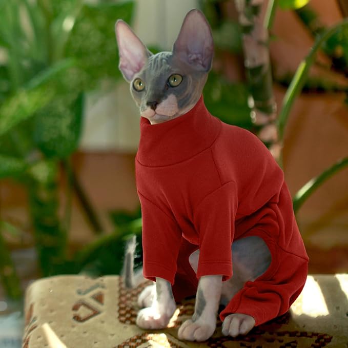 ROZKITCH Cat Jumpers, Breathable Soft Cat Jumpers for Cats Only, Coat with Four Legs, Warm Sweater T-Shirt Pajamas Jumpsuit Vest Cornish Rex Devon Rex Peterbald Red S