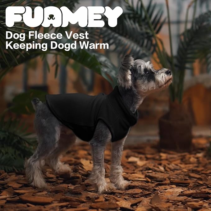 FUAMEY Dog Fleece Vest for Small Dogs,Warm Stretchy Dog Sweatshirts Pullover with Leash Hole Dogs Sweater Soft Pet Turtleneck Cozy Pet Vest Lightweight Sleeveless Black XXS