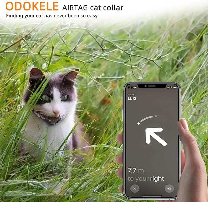 Airtag Cat Collar Breakaway, Odokele Reflective Cats Collars with Apple Air Tag Holder for Kitten, Cat GPS Tracker Adjustable Collars with Safety Quick Release Buckle for Kitties and Puppies - Purple