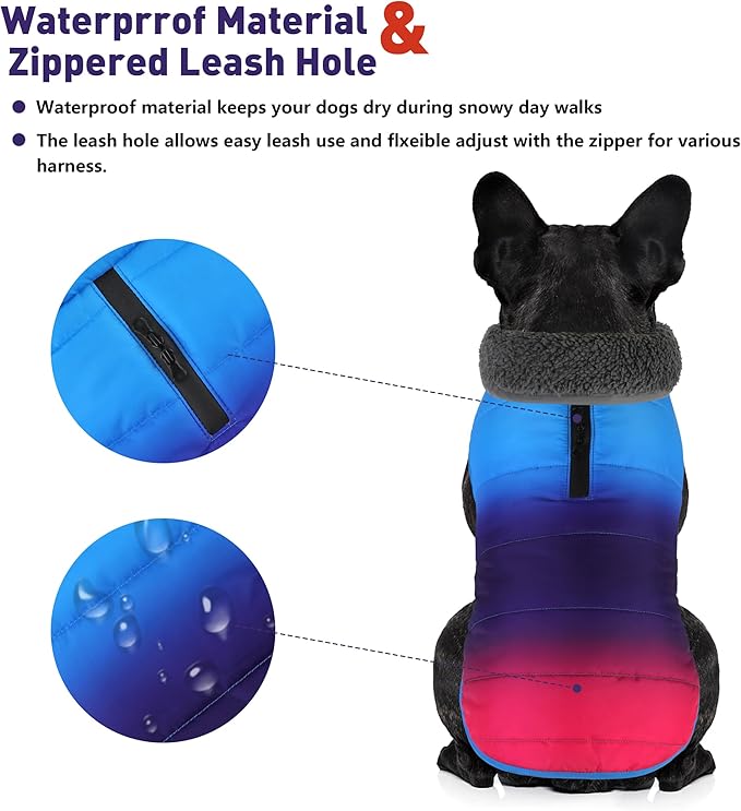 Dog Winter Coat, Waterproof Dog Jacket with Leash Hole, Reflective Adjustable Pet Snow Vest, Warm Fleece Sweater for Small Medium Large Dogs - Gradient Blue, XL
