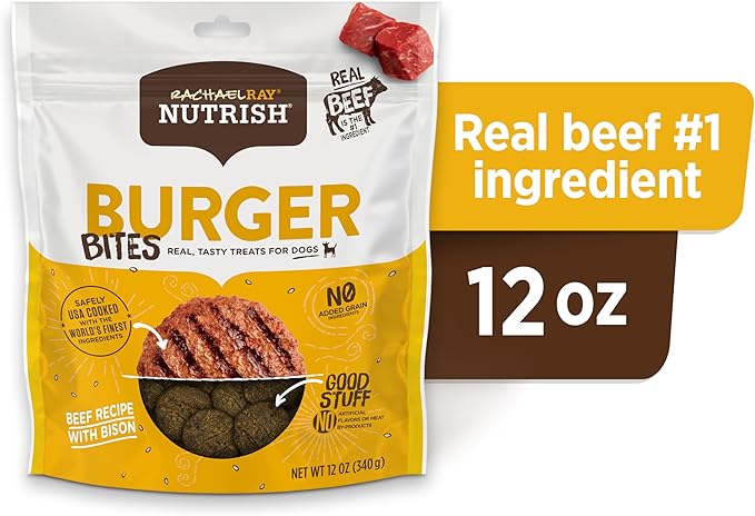 Nutrish Rachael Ray Burger Bites Dog Treats, Beef Recipe with Bison, 12 oz. Pouch