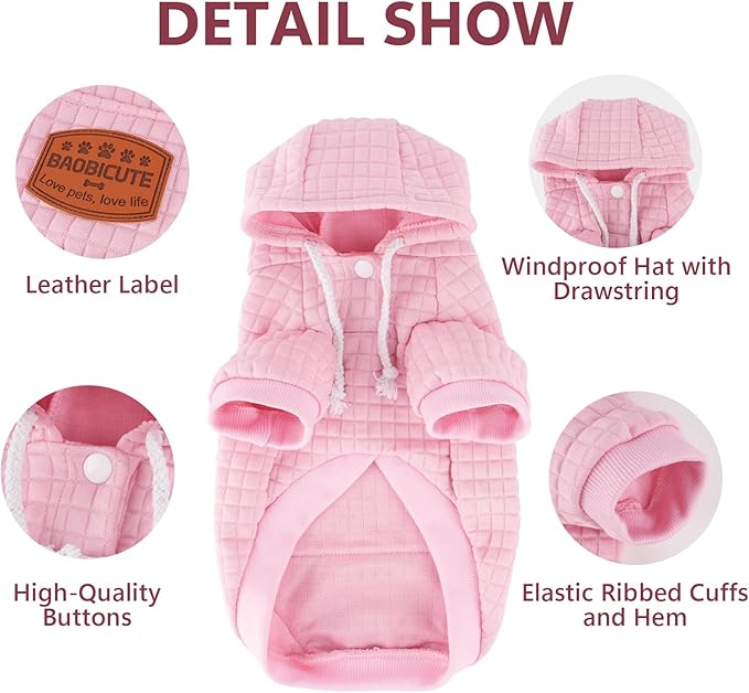 2 Pack Dog Hoodie Sweaters for Small Medium Dogs Warm Dog Clothes for Large Dogs Soft Waffle-Like Laminated Sweatshirt Bulldog (Pink+Rose, M/L (Back: 17",Chest: 24.5", Neck: 14.5"))