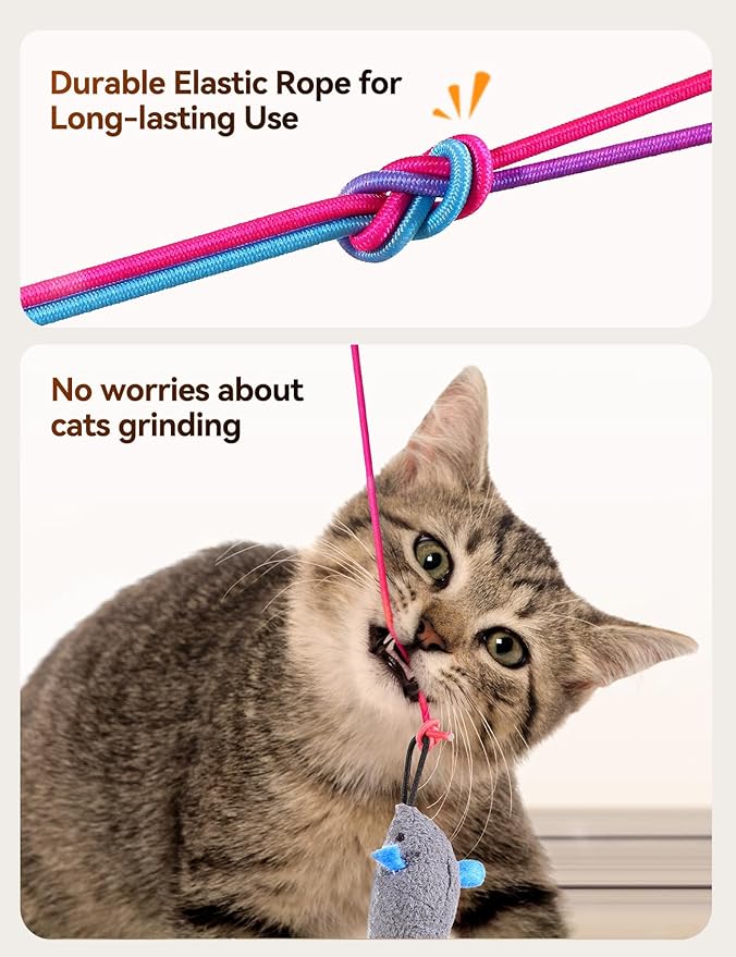 FEELNEEDY Laser Cat Toys for Indoor Cats, Interactive Cat Toy LED Light Hanging, Cats Wand Toy Feather, Feather & Mouse for Bored Adult Kitten Exercise, White