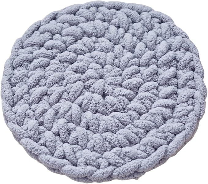 Cat Knitted Bed Mat, Extra-Soft Washable Warm Round Pads Cushions for Indoor Kittens, Cat Trees Towers, Perfect for Kneading and Sleeping (Blue-Grey,Medium)