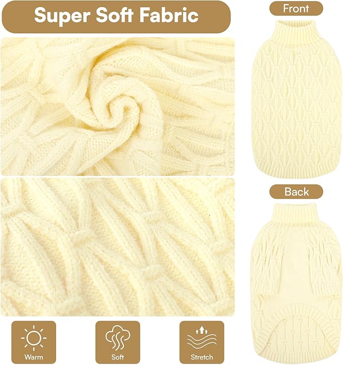 Queenmore Large Dog Sweater,Dog Sweaters for Large Dogs Male Female,Thanksgiving Fall Knit Sweater for Dogs,Turtleneck Thick DogSweaters,Winter Knitwear Pet Clothes for Corgi,French Bulldog(Beige,L)
