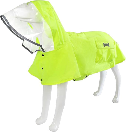 Dog Raincoat Waterproof Rain Poncho with Hoodie, High Reflective Adjustable Pet Rain Jacket with Leash Hole for Small Medium and Large Dogs (Fluorescent Green, Medium)