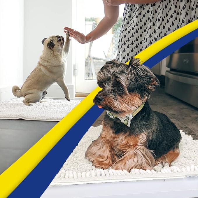 Muddy Mat® AS-SEEN-ON-TV Highly Absorbent Microfiber Door Mat and Pet Rug, Non Slip Thick Washable Area and Bath Mat Soft Chenille for Kitchen Bathroom Bedroom Indoor and Outdoor - White 24" x 72"