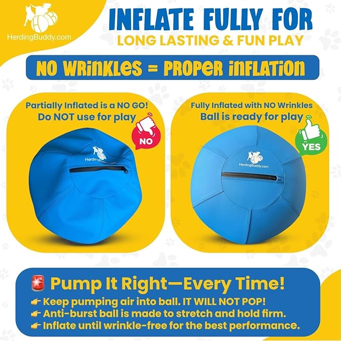 Herding Ball for Dogs - 25” Cover for Australian Shepard, Collie, Cattle & All Herding Dogs Over 27 Pounds - Heavy Duty Dual Layered Cover - Thick Anti-Burst Inner Ball - High Flow Foot Pump
