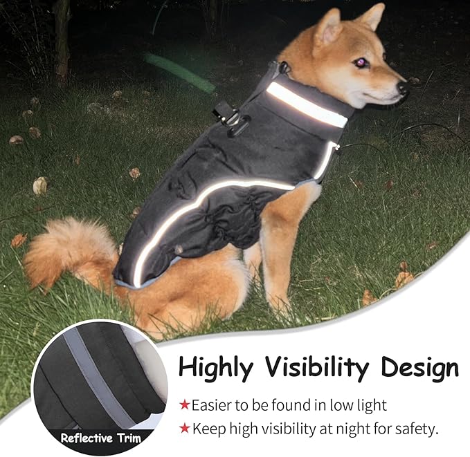 Malier Dog Coat, Reflective Dog Jacket Waterproof Windproof Puppy Cold Weather Coats with Harness Built in, Winter Extra Warm Pet Coat Fleece Vest for Small Large Pets and Puppy (Black, Small)