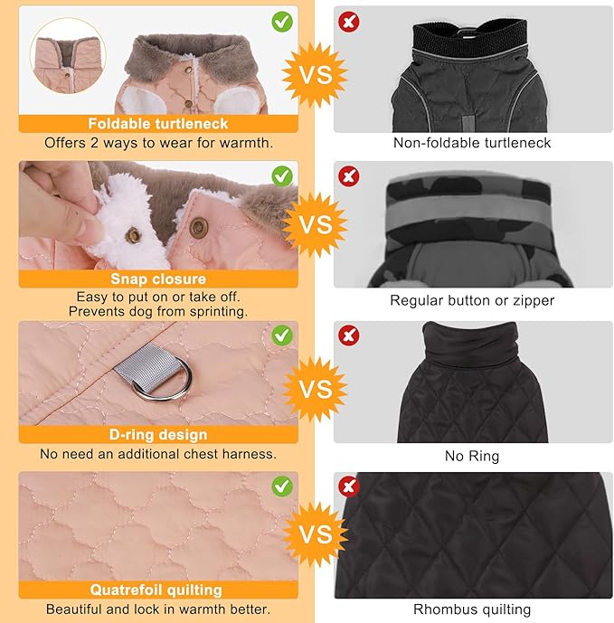 BEAUTYZOO Winter Dog Coat with Harness Built in, Warm Dog Puffer Jacket Vest Padded Fleece Cold Weather Coats Windproof Waterproof Snow Jackets Clothes for Small Medium Puppy, Pink M
