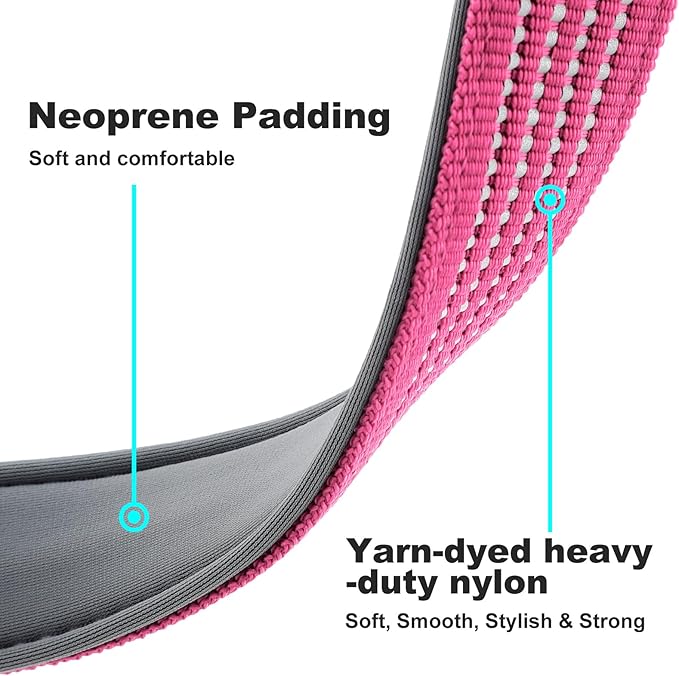 Plutus Pet Reflective Dog Collar with Aviation Aluminum Buckle, Neoprene Padded for Comfort, Lightweight, Heavy Duty Nylon Collar for Puppy Small Medium Large Dogs (Pink, XL)
