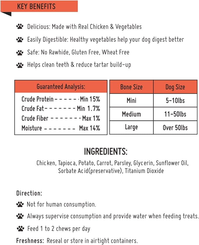 Premium Dog Chew Bones for Small Dogs, Rawhide Free, Grain Free, Made with Limited Ingredients, Delicious Mini 18pcs/Pack x 2packs