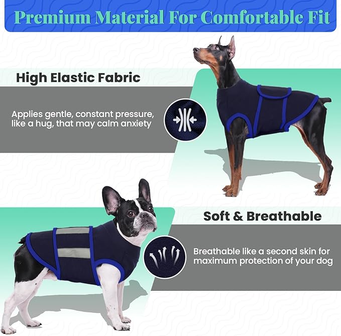 MIGOHI Dog Anxiety Relief Coat,Comfort Anxiety Vest for Dogs,Adjustable Anxiety Calming Wrap for Fireworks,Thunderstorms,Travel, Separation, Dog Anxiety Jacket for Small Dogs,XS,NavyBlue