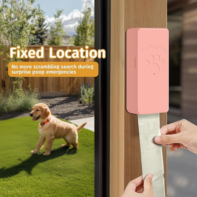 Dog Poop Bag Dispenser, Wall-Mounted dispenser Outdoor or Indoor for Doggy and Pets, Pink Dog Poop Bag Holder for Yard and Park, Included 4 Rolls (60 Bags)