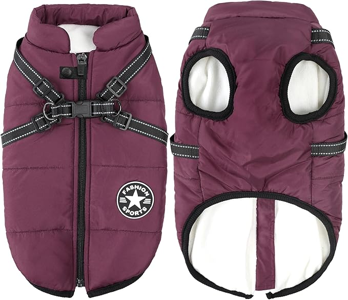 Aiboria Dog Jackets Coat for Winter Windproof Waterproof Skiing Dog Vest Fleece Warm Chest Strap Belt Purple 4XL
