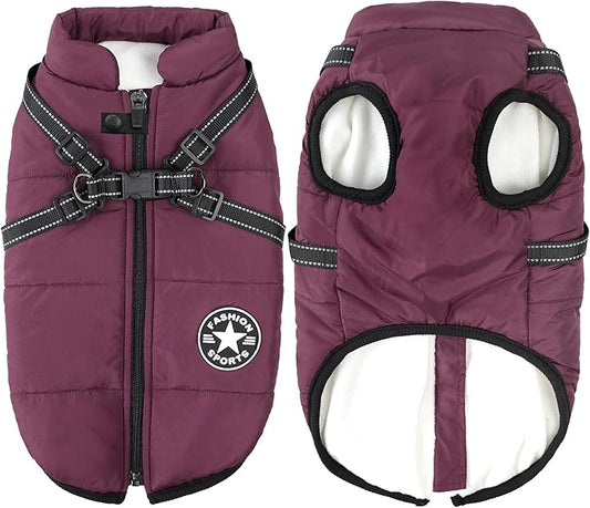 Aiboria Dog Jackets Coat for Winter Windproof Waterproof Skiing Dog Vest Fleece Warm Chest Strap Belt Purple L