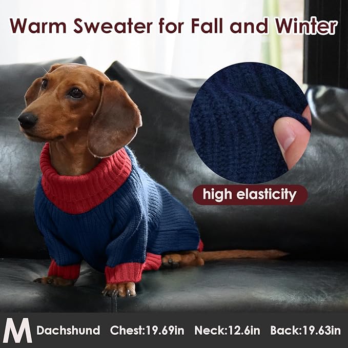 Large Dog Sweater, Soft Cable Knit Sweater with Harness Hole, Warm Christmas Sweaters for Dogs Male Female, Fall Winter Pet Holiday Clothes for Dachshund, French Bulldog, Terrier, NavyBlue L