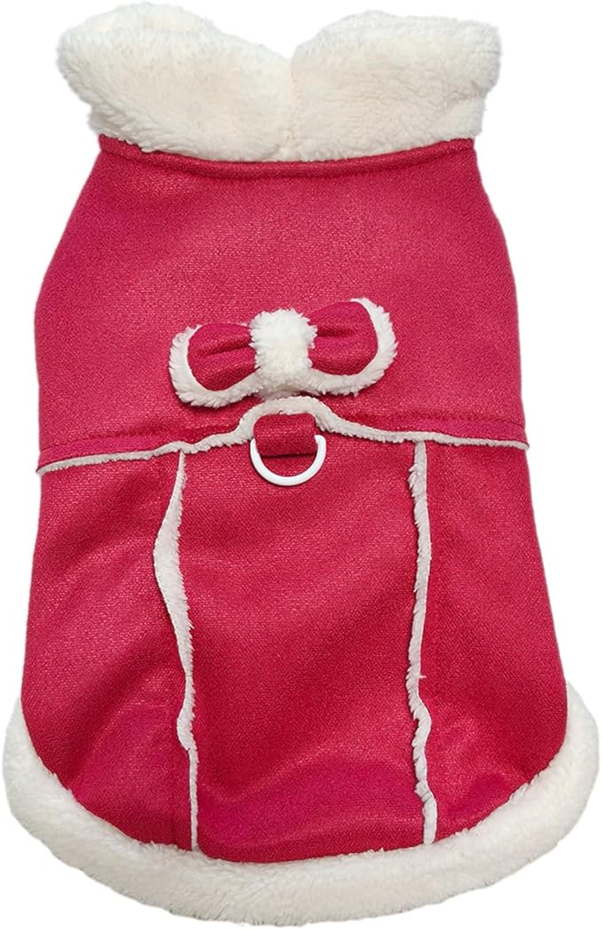 Jecikelon Bowtie Dog Cold Weather Coat Fleece Lining Warm Pet Puppy Turtleneck Dogs Winter Clothes for Small Dogs with D-Ring (Red, Small)