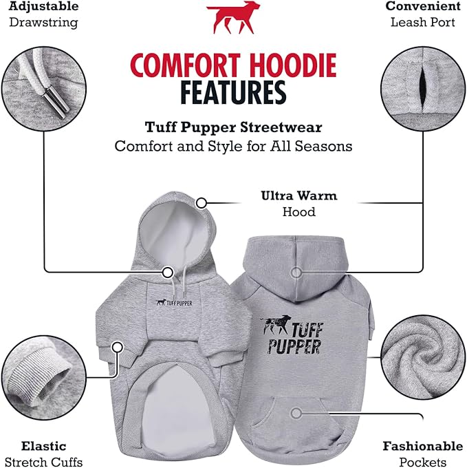 Tuff Pupper Dog Hoodie | Premium Quality 100% Organic Cotton | Ultra Soft Interior for Superior Comfort | Elastic Cuffs & Drawstring for Warmth | Stretch Fit Suitable for All Breeds (Gray, XXL)