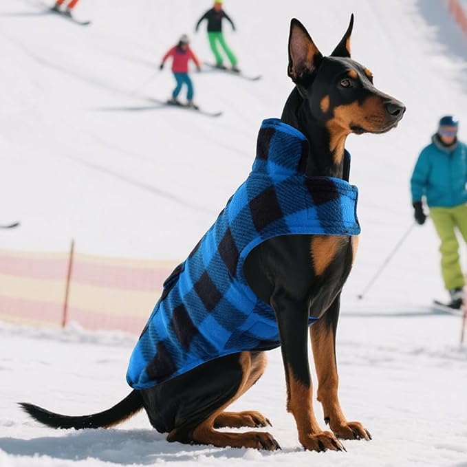 ASENKU Dog Winter Coat, Fleece Doggie Jacket Plaid Reversible Vest Waterproof Windproof Cold Weather Clothes for Small Medium Large Dogs (XS, Blue)