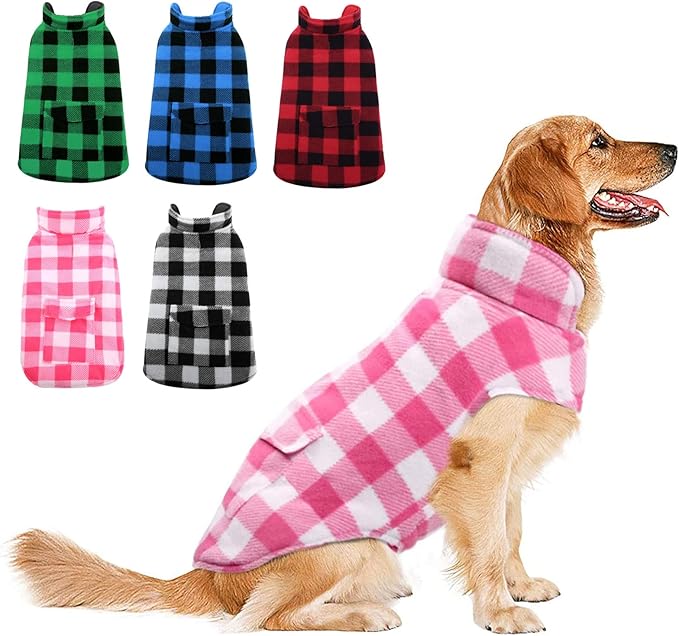 ASENKU Dog Winter Coat, Fleece Doggie Jacket Plaid Reversible Vest Waterproof Windproof Cold Weather Clothes for Small Medium Large Dogs (Pink,3XL)