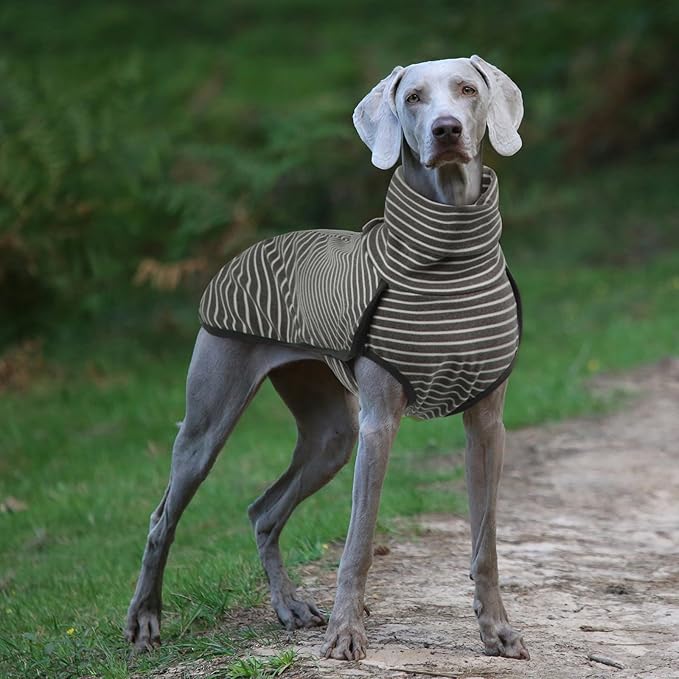 ROZKITCH Dog Winter Coat Soft Pullover Pajamas, Stripe Pet Windproof Warm Cold Weather Jacket Vest Cozy Jumpsuit Apparel Outfit Clothes for Walking Hiking Travel Sleep Stripe L