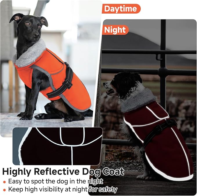 Lelepet Warm Dog Winter Coat Reflective Dog Jacket Fleece Vest Waterproof Windproof Cold Weather Coats with Adjustable Buckle Turtleneck Pet Snowsuit for Small Medium Large Dogs,Boxer,Pitbull,XXL