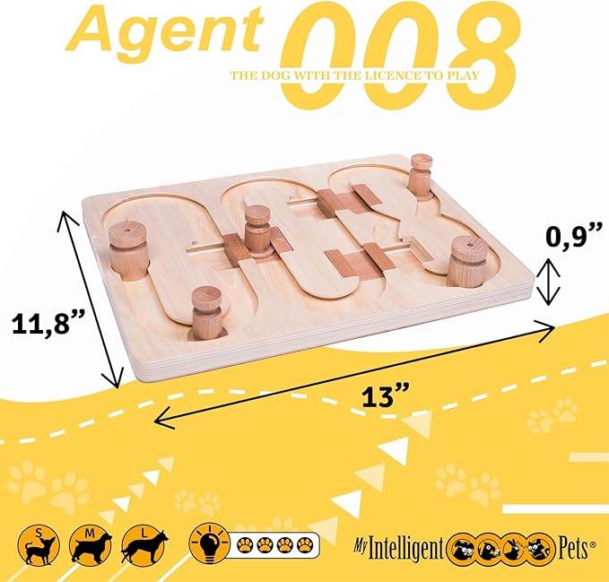 Agent 008 - Interactive Wooden Puzzle Toy for Dogs, Fun Brain Game for Intelligence Training, Challenging Mental Stimulation for Smart Dogs