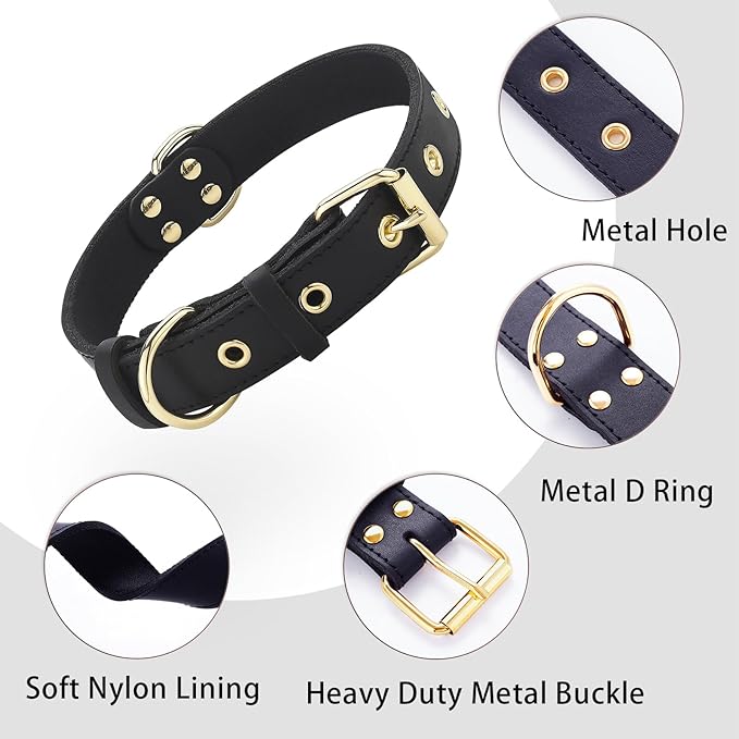 Dog Collar, Leather Dog Collar with Adjustable Sturdy Metal Buckle,Heavy Duty Dog Collar for Walking, Hiking, Training, Hunting (Black,L:18.6"-25.8" Neck)