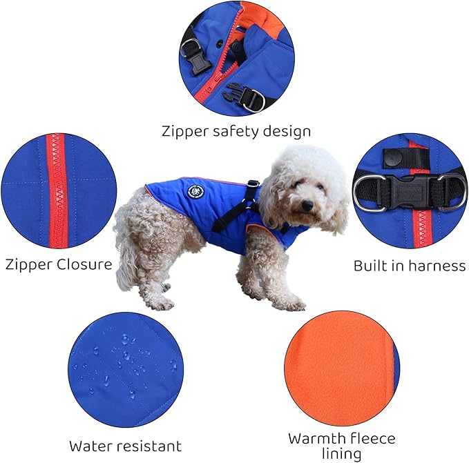 Norbi Dog Coat - Winter Jacket with Built-in Harness, Adjustable for Small to Large Dogs, Warm Coats for Cold Weather