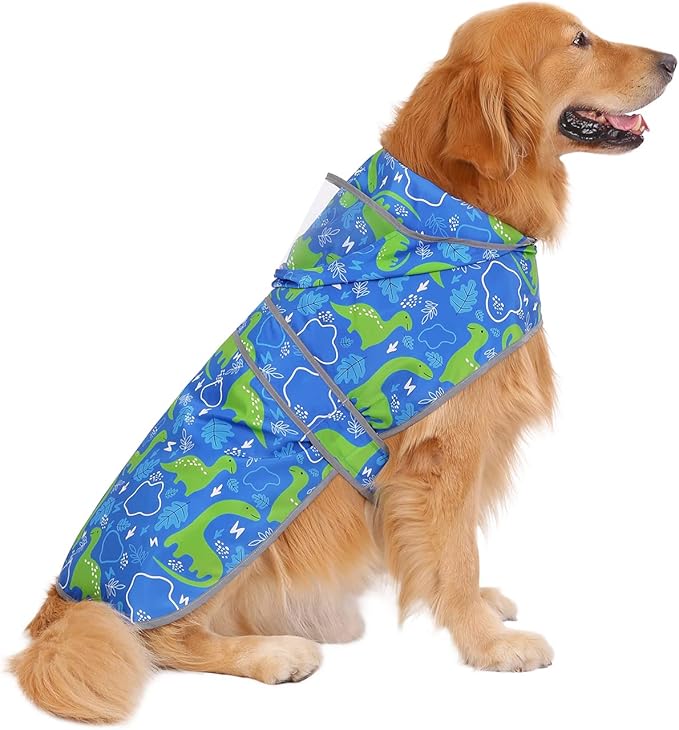 HDE Dog Raincoat with Clear Hood Rain Jacket Poncho for Small Medium Large Dogs Dinosaurs - XL