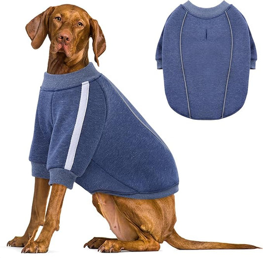 Queenmore Fleece Dog Sweater for Male Dogs, Soft Pullover Dog Sweatshirt with Leash Hole/Reflective Stripes – Cozy Winter Fleece Jacket for Small Medium Large Boy Puppy, Blue XXXL