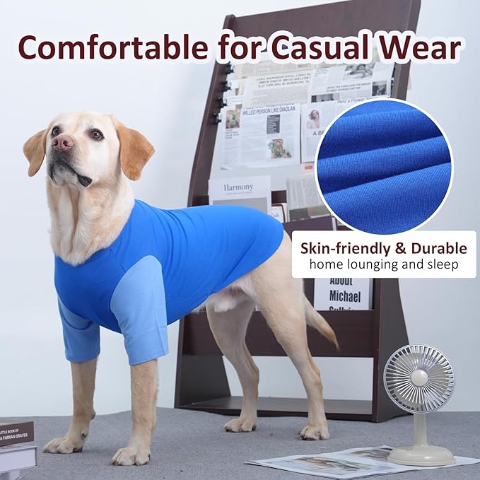 2 Pack Shirts for Large Dogs 4XL - Lightweight Breathable Dog Clothes, Prevent Overheating Summer Cool Tees for Doberman, Alaskan Malamute, Travel, Hiking, Beach, Lounge Wear, Sleeping, Blue