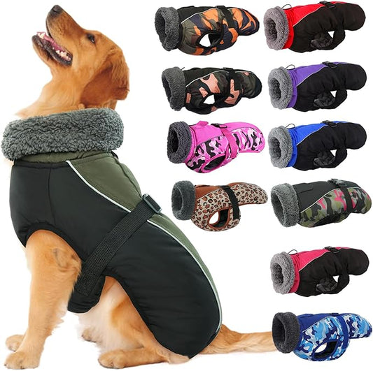 IECOii Extra Warm Reflective Adjustable Dog Jacket - Fleece Turtleneck Dog Jacket for Cold Weather Soft Winter Coat for Small, Medium & Extra Large Dogs
