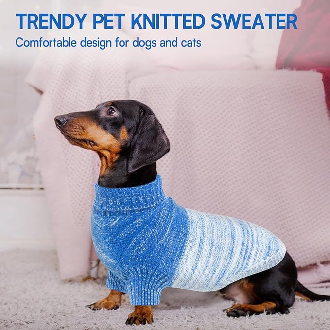 Queenmore Pullover Large Dog Sweater,Classic Turtleneck Warm Dogs Sweater with Leash Hole for Dog Girls Boys,Winter Knitwear Clothes for Dachshund,Corgi,French Bulldog(Royal Blue,L)